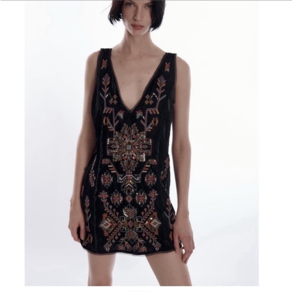 Zara Dresses & Skirts - 🖤 ZARA 🖤 THE EMMA DRESS🖤 Embroidered velvet mini dress